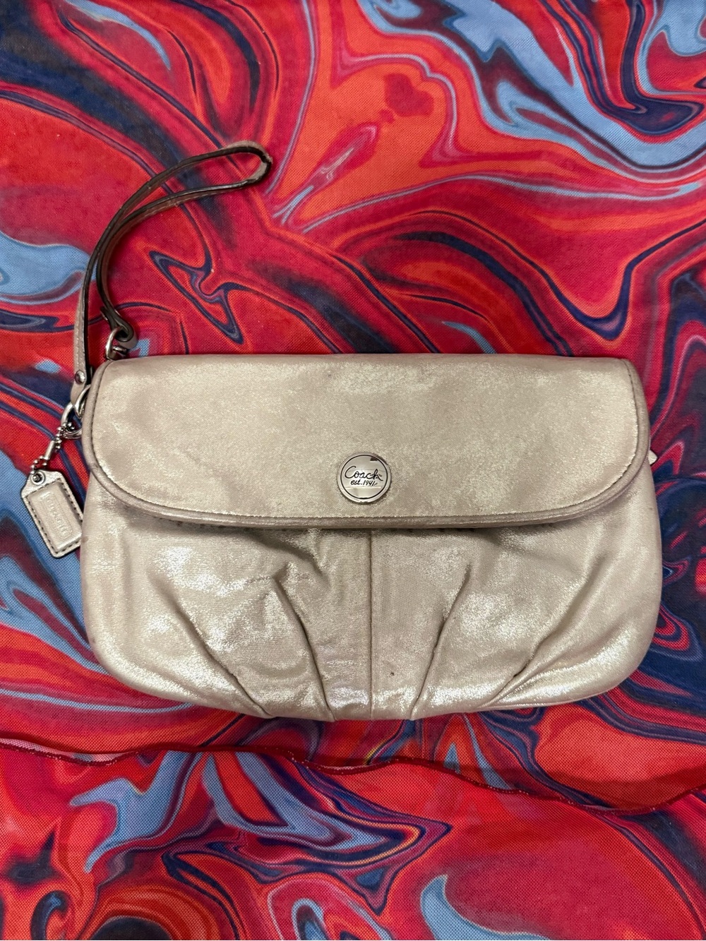 Vintage Y2K Coach Madison Metallic Champagne Gold Large Flap Wristlet